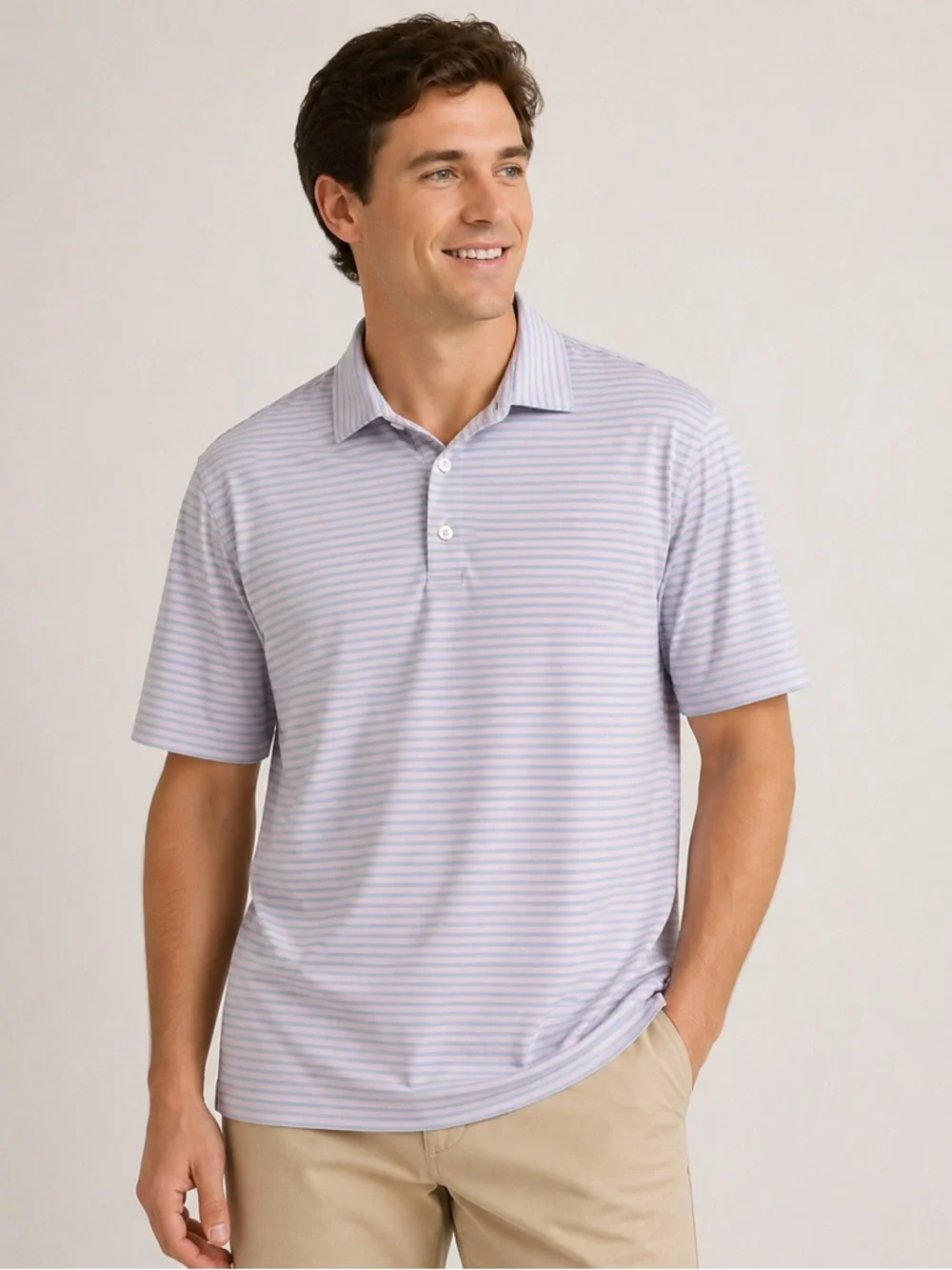 Mizzen & Main Phil Mickelson Polo Shirt Short Sleeve 2XL Light Blue‎ Pink Stripe